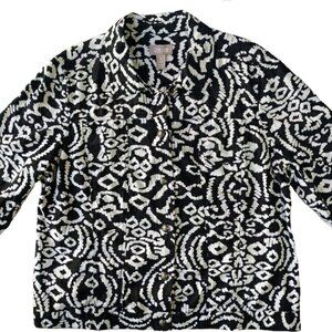 Chico's Jacket size 3 -XL 16-18 Linen w Bold Geometric Print Black White Chicos